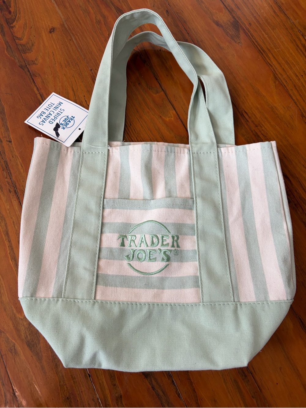 NWT Trader Joe's Summer 2026 Mini Canvas Tote Bag, Pastel Green Stripes